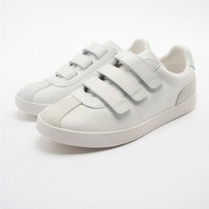 ZARA Leather Adhesive Strap Sneakers Color- White Size-EU 41/USA 10 NWT